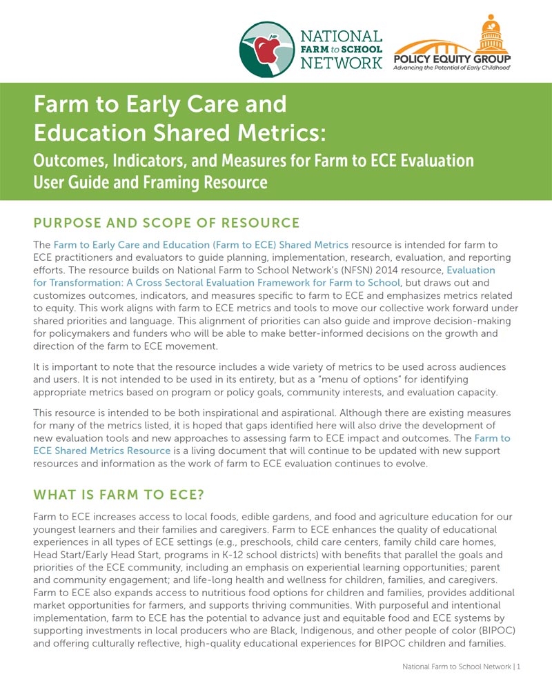 Farm to ECE Metrics Guide PDF Cover